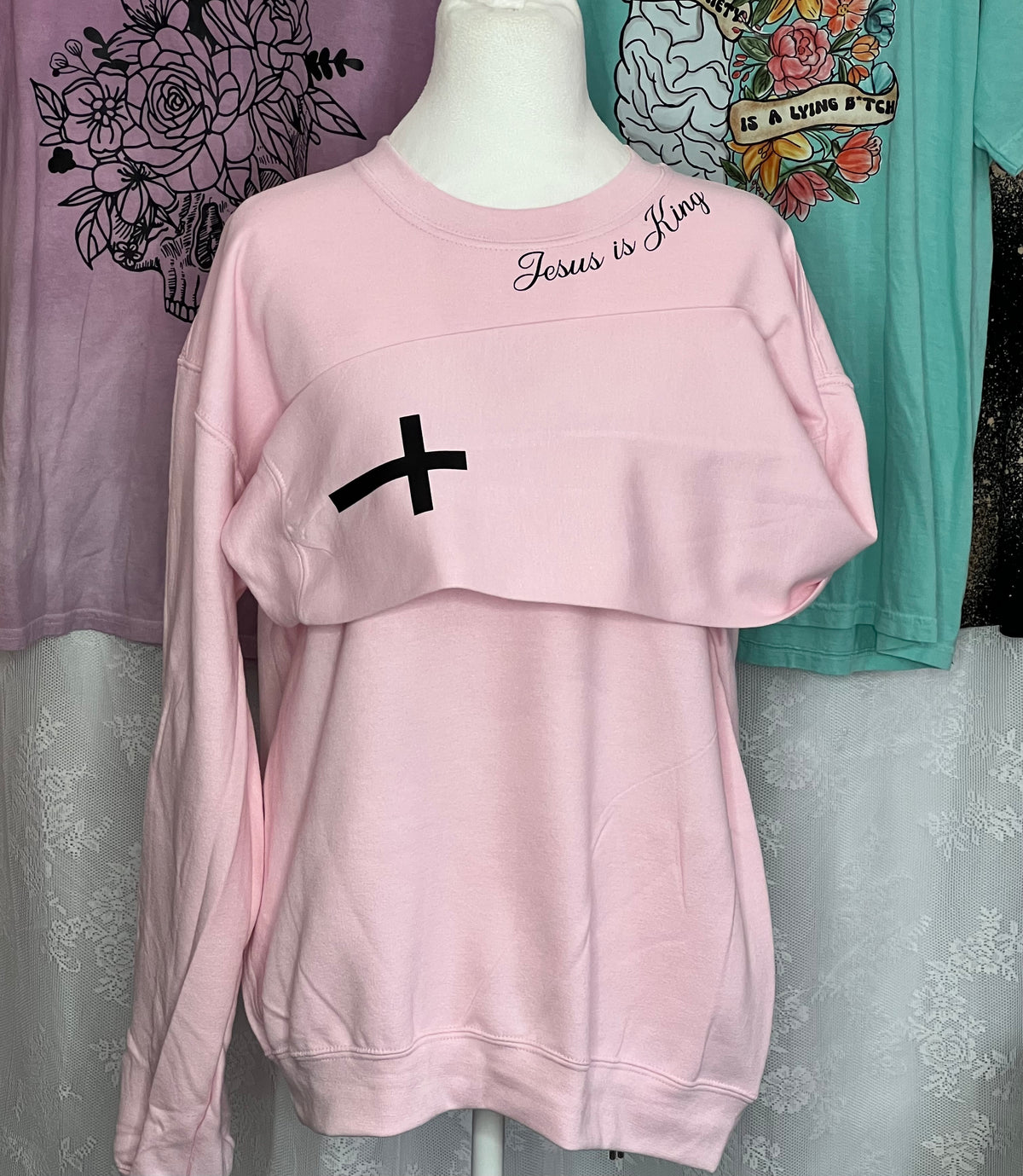 Jesus is King - Pink Sweatshirt - Medium