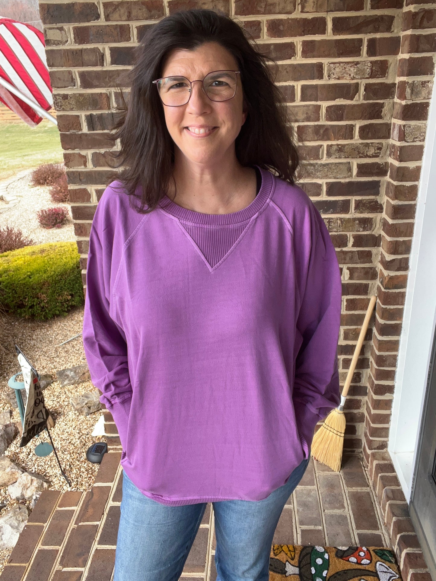 Zenana French Terry Light Plum Pigment Dyed Sweatshirt w/ POCKETS