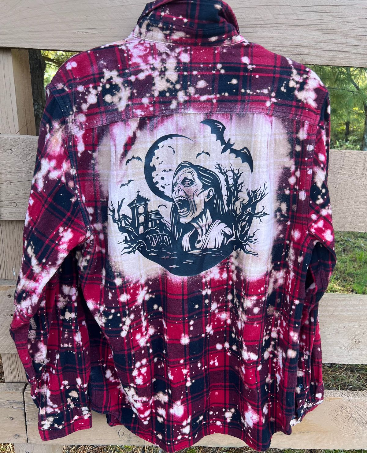 Upcycled Flannel - Vampress Bleach Art - Men’s Large Tall