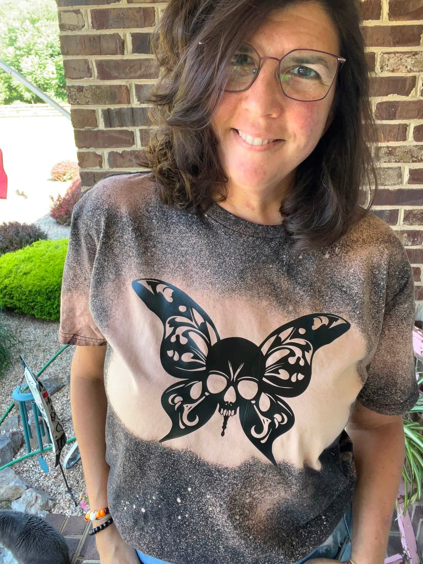 Gothic Spookiness Bleach Dyed Butterfly Skull T-Shirt - Made to Order