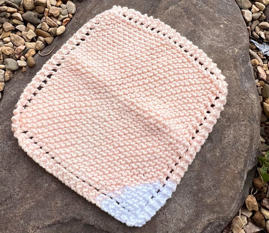 White & Peach 100% Hand Knit Dish Cloth