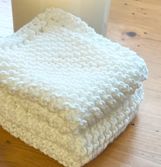 Pure White 100% Cotton Hand Knit Dish Cloth