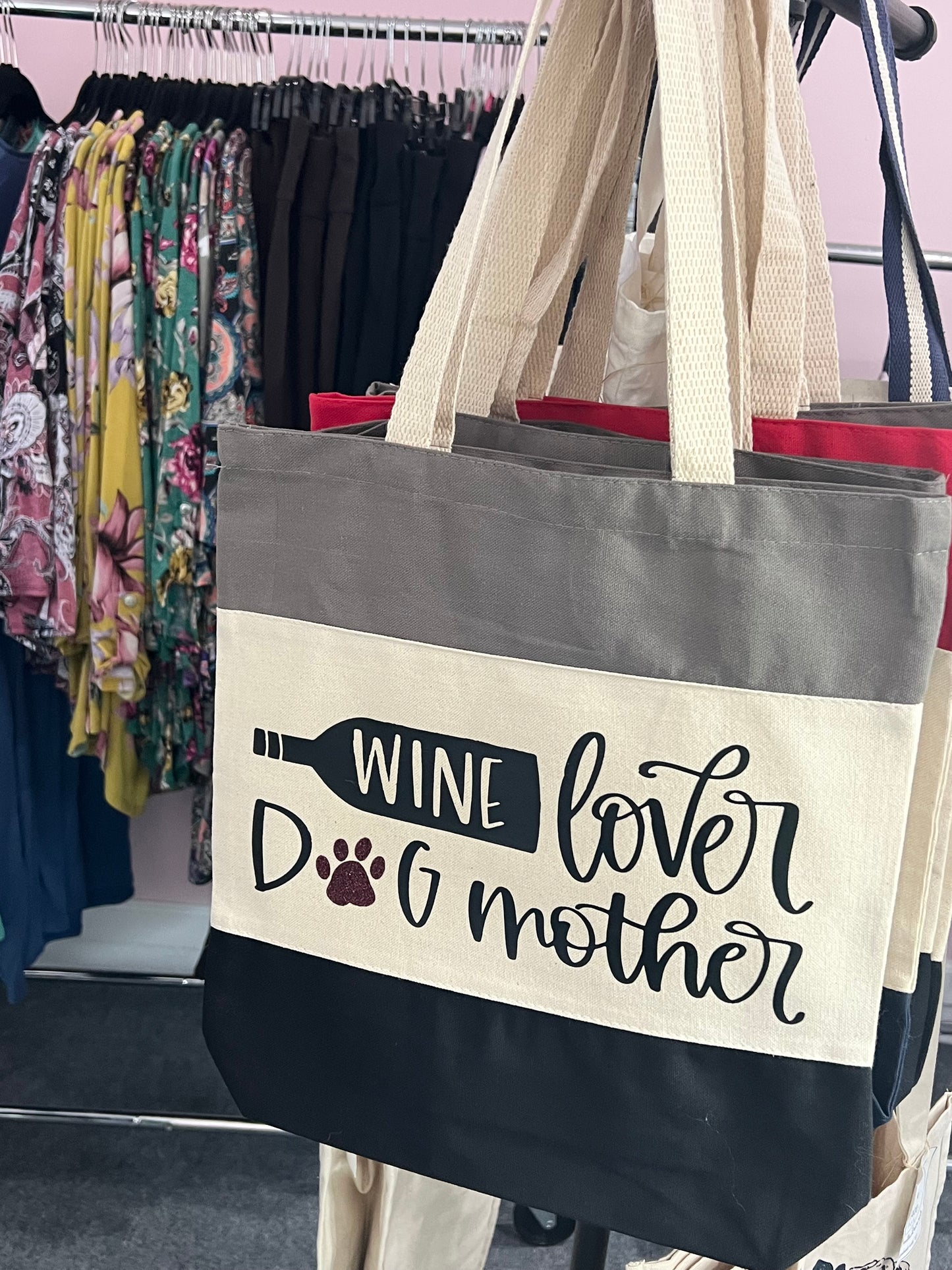 Wine Lover Dog Mother Color Black Tote Bag