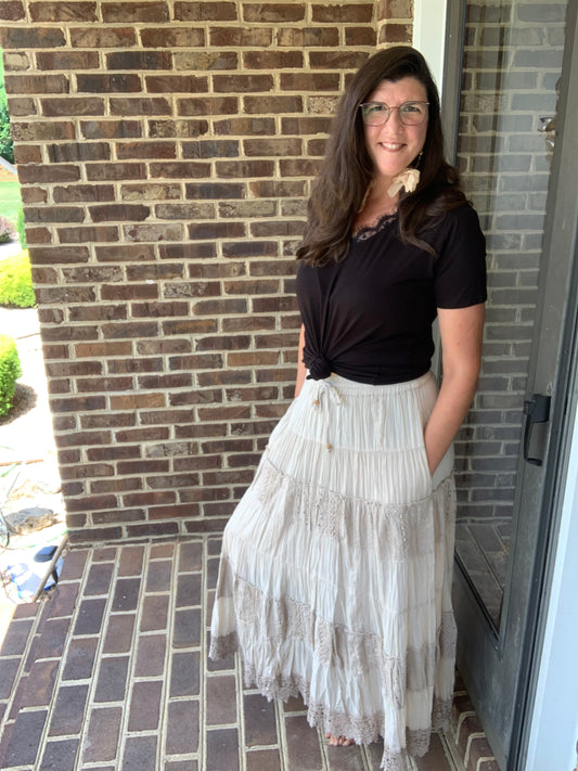Oatmeal Laced Tiered Skirt