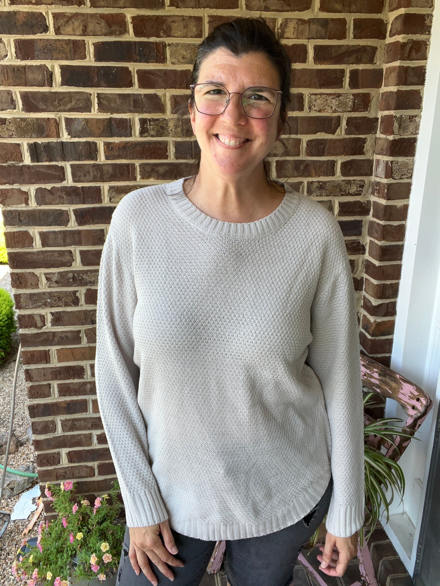 Zenana Ice Grey Round Neck Sweater