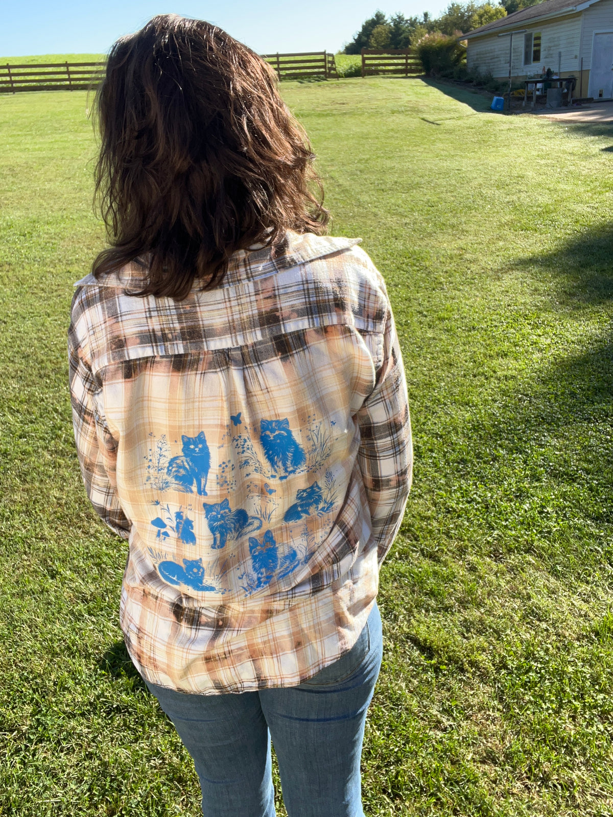 Upcycled Flannel - Fluffy Cats Bleach Art