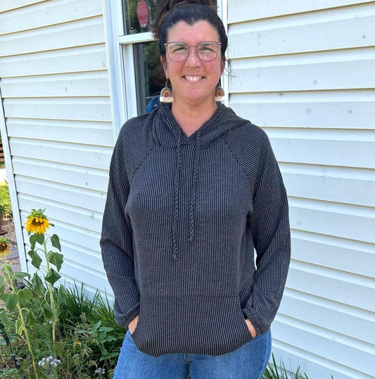 Urban Ribbed Charcoal Hoodie