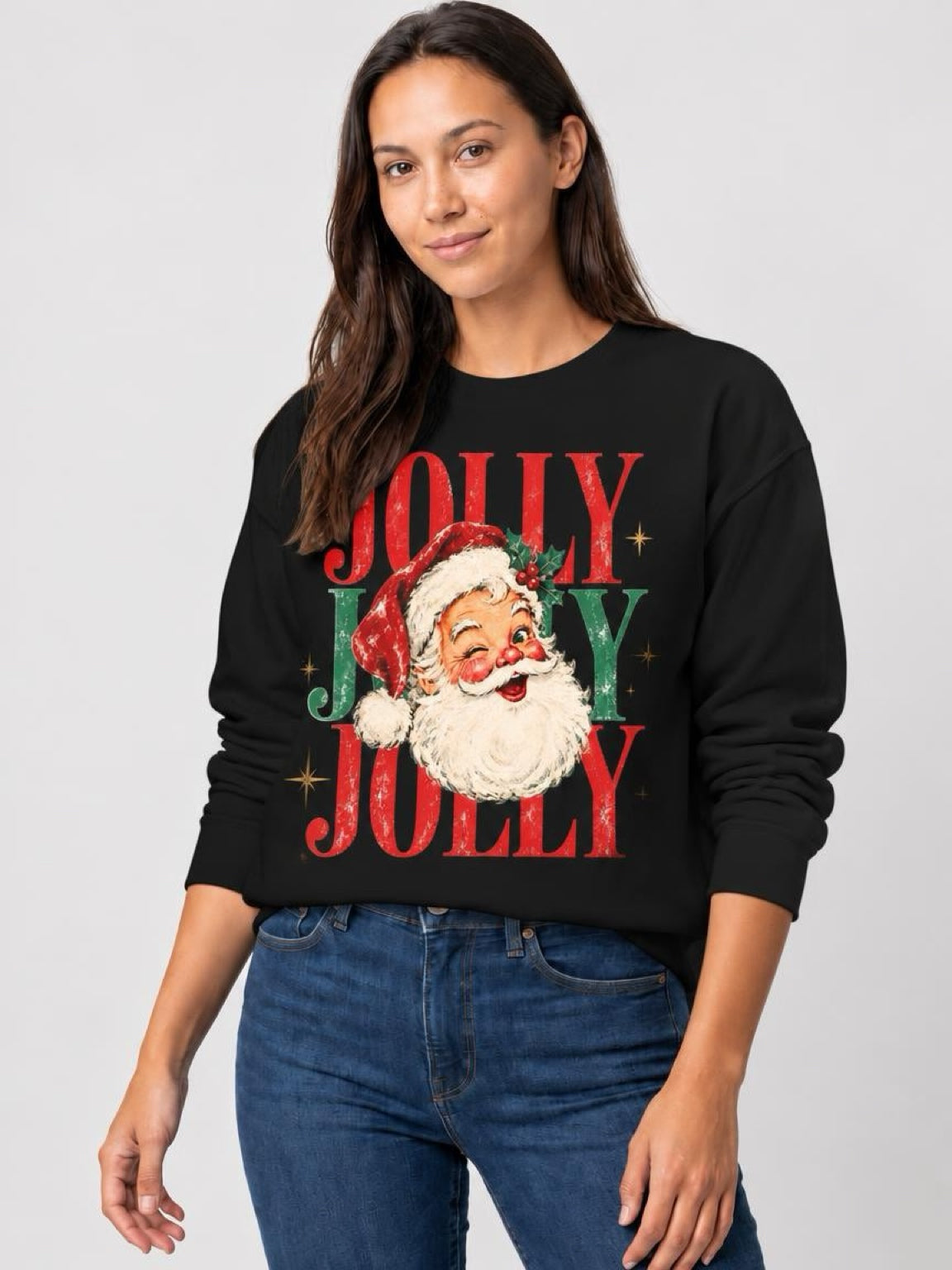 Vintage Vibes Jolly Christmas Santa Sweatshirt - White or Black