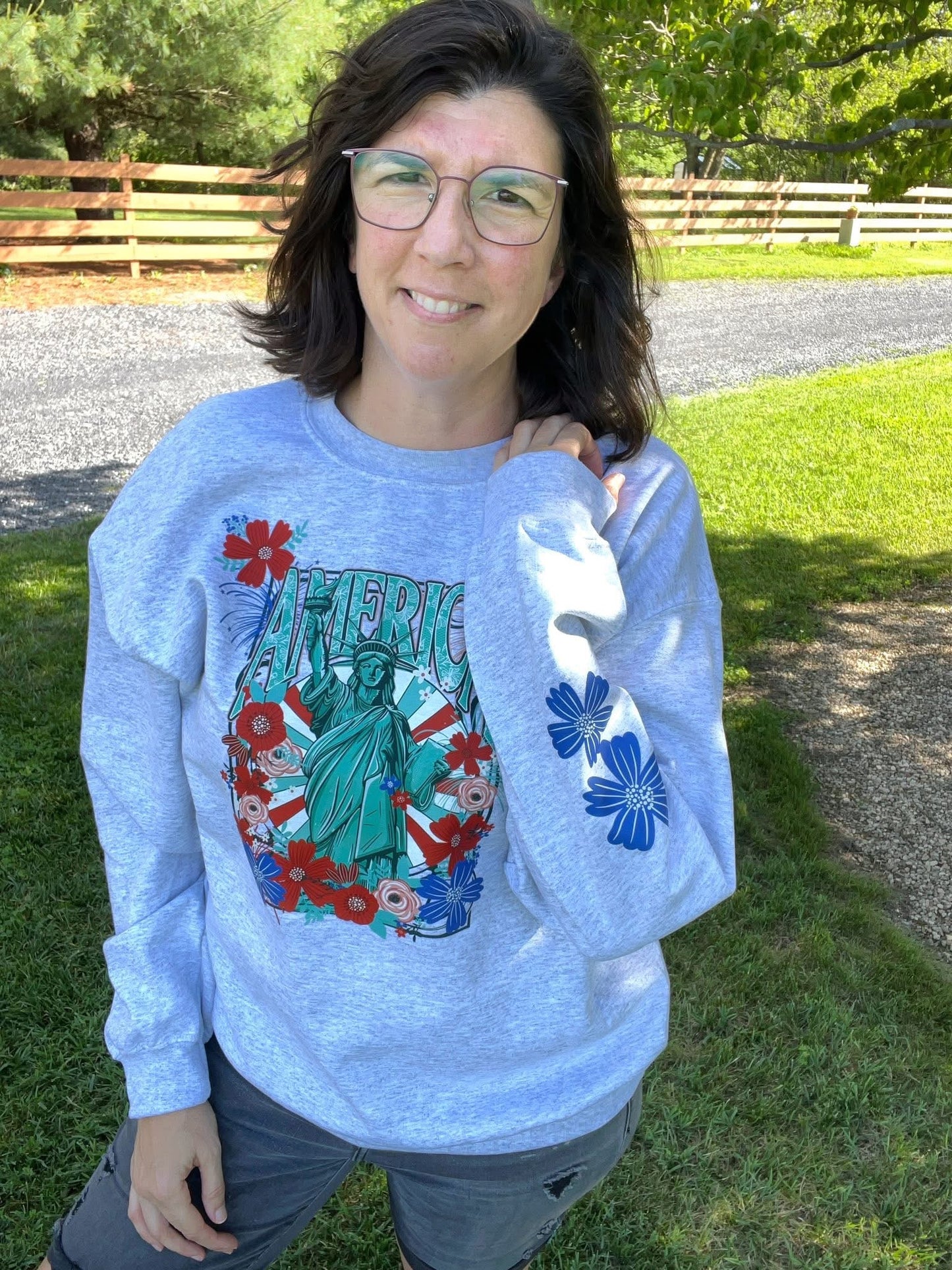 Statue of Liberty Floral Americana Sweatshirt