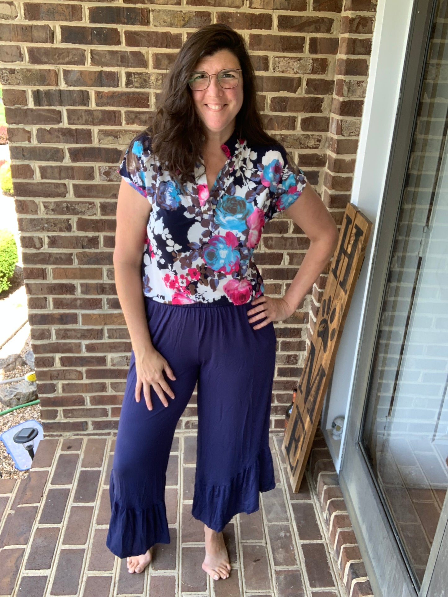 Mandarin Collar Floral Blouse