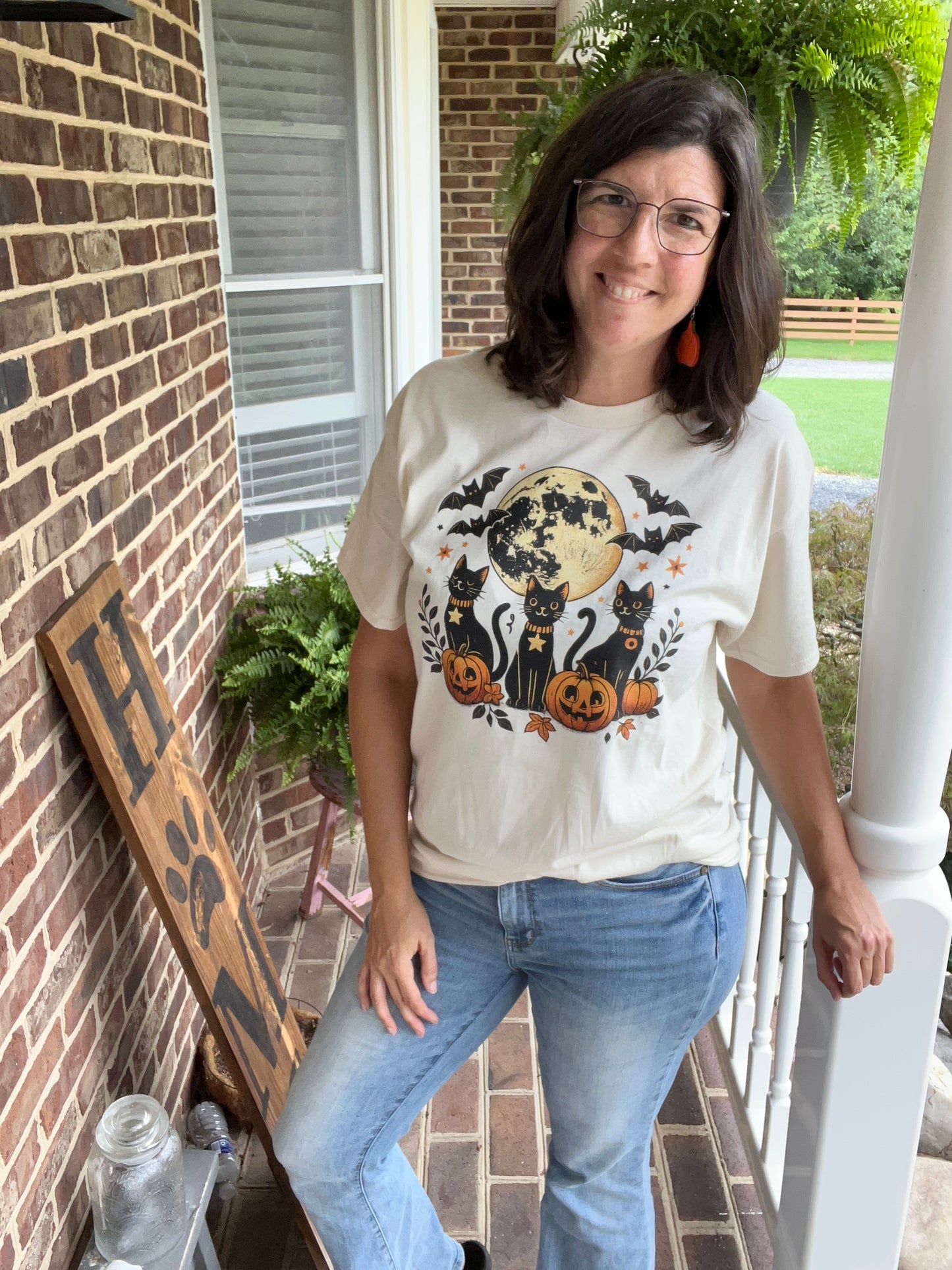 Halloween T-Shirt w/ Bats, Cats, & Pumpkins