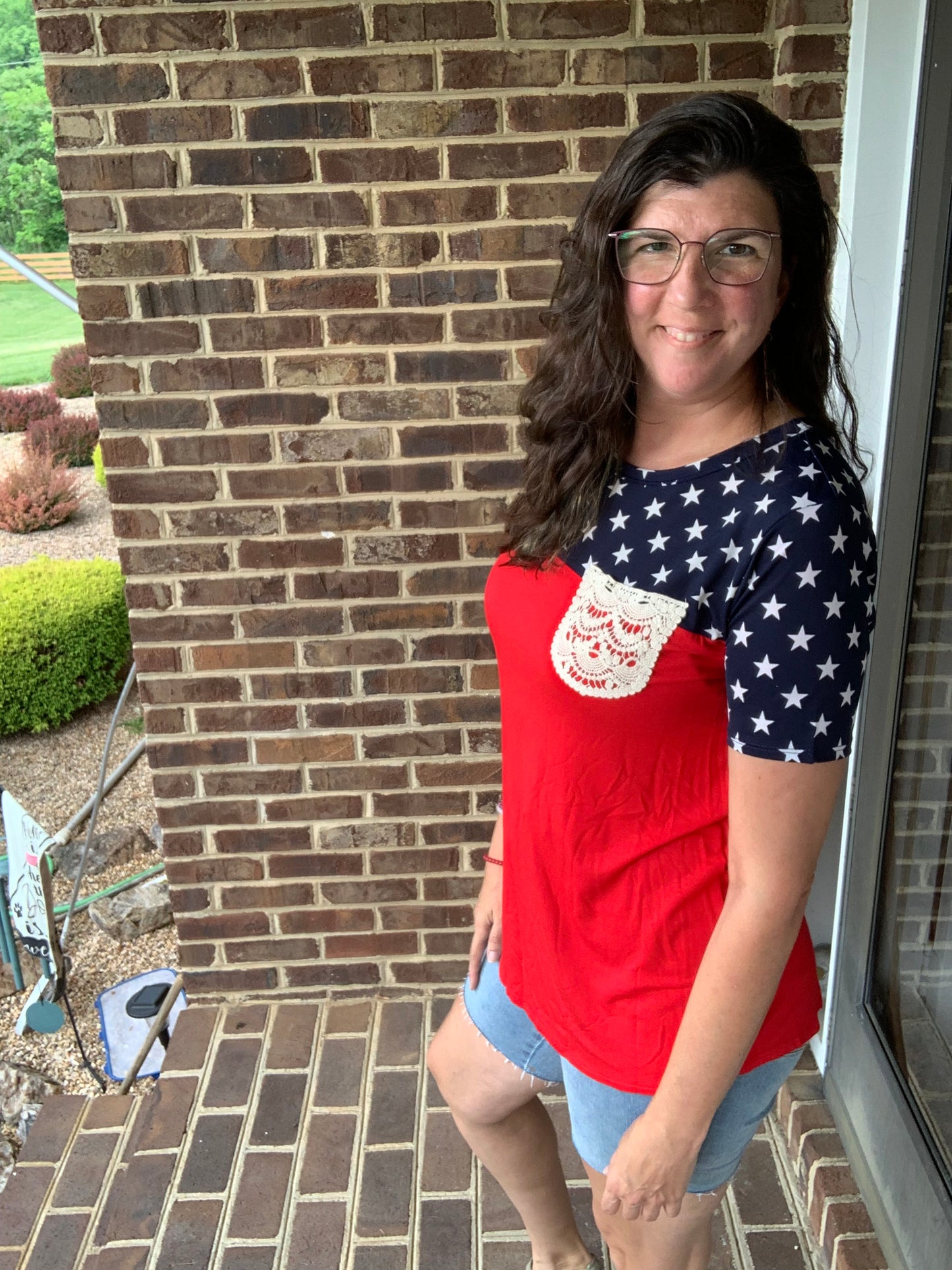Americana Top w/ Lace Pockets