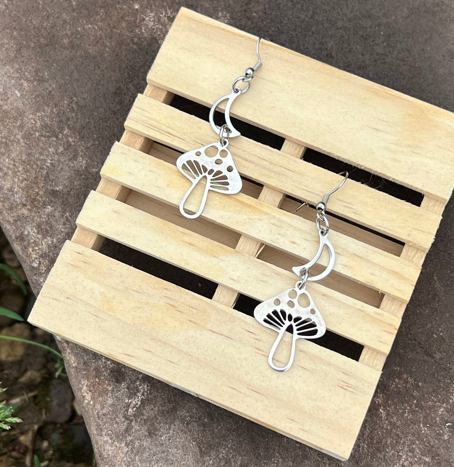 Handmade Moon & Mushroom Earrings