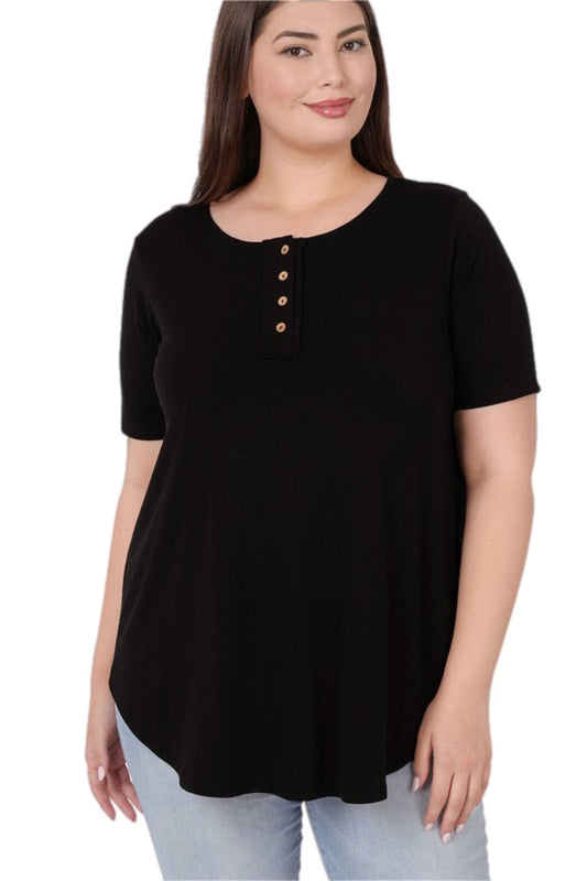 Zenana Black Button Front Top