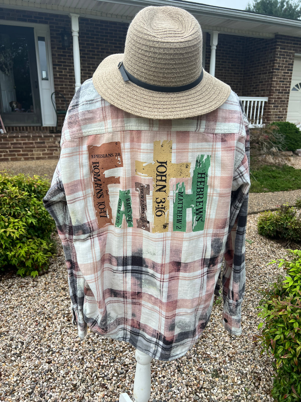 Upcycled Flannel -  FAITH Bleach Art
