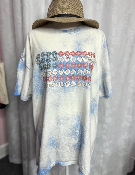 Daisy American Flag Bleach Art T-Shirt