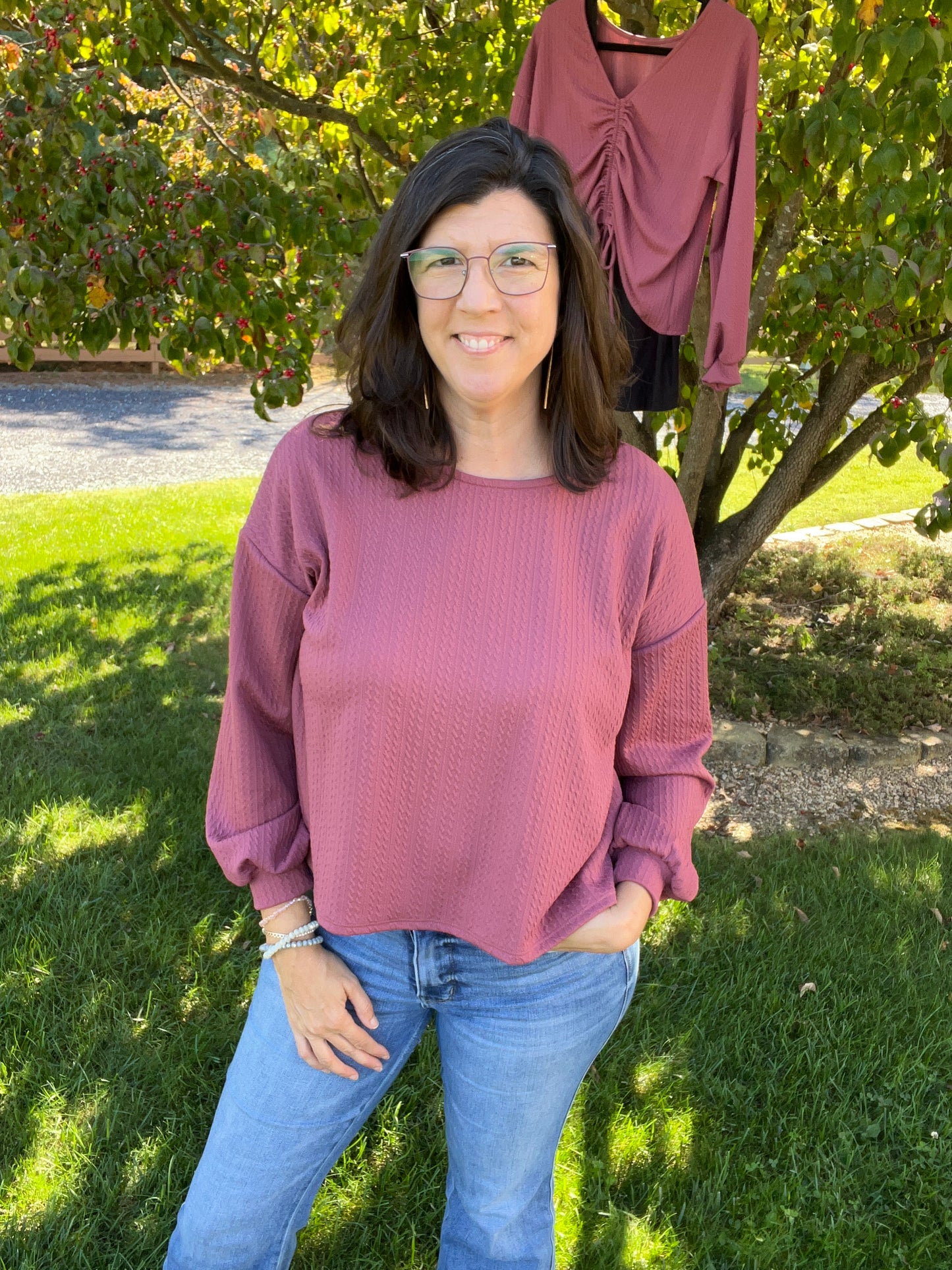 Deep Mauve Back Rouching Top