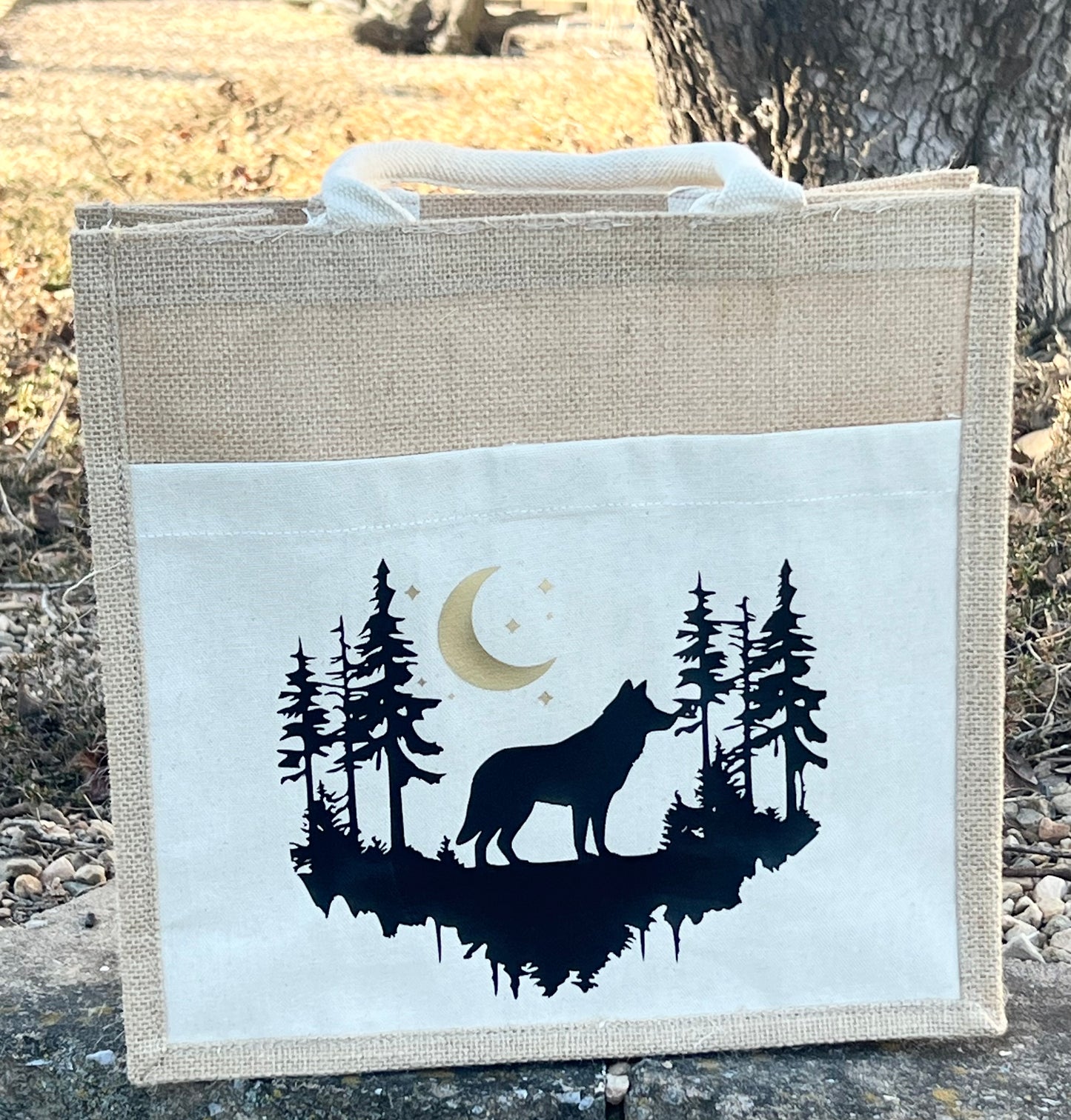 Wolf Lovers Jute & Canvas Tote