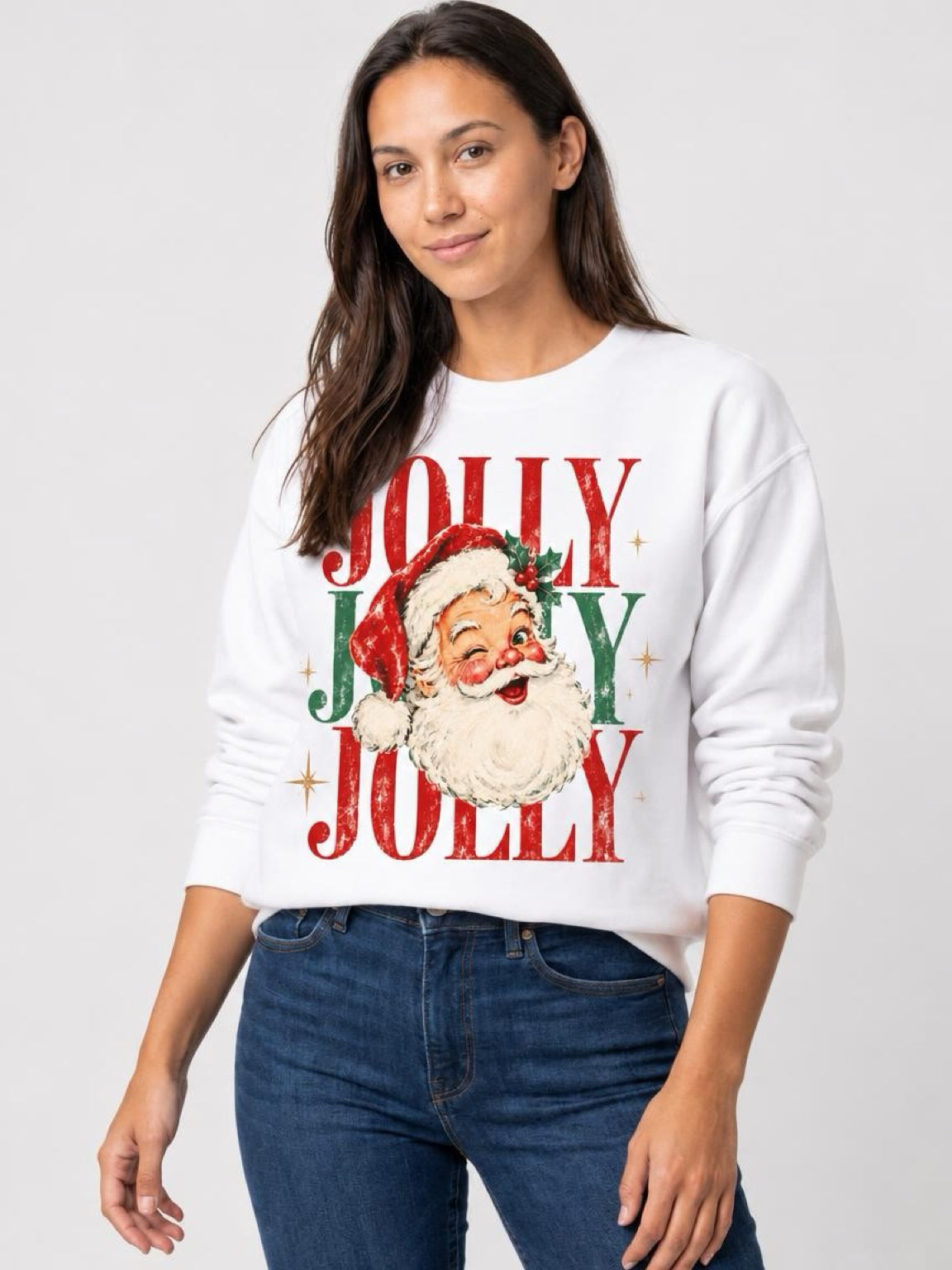 Vintage Vibes Jolly Christmas Santa Sweatshirt - White or Black