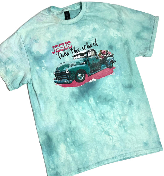 Jesus Take the Wheel - Custom T-Shirt w/ Truck Design - Hand Dyed