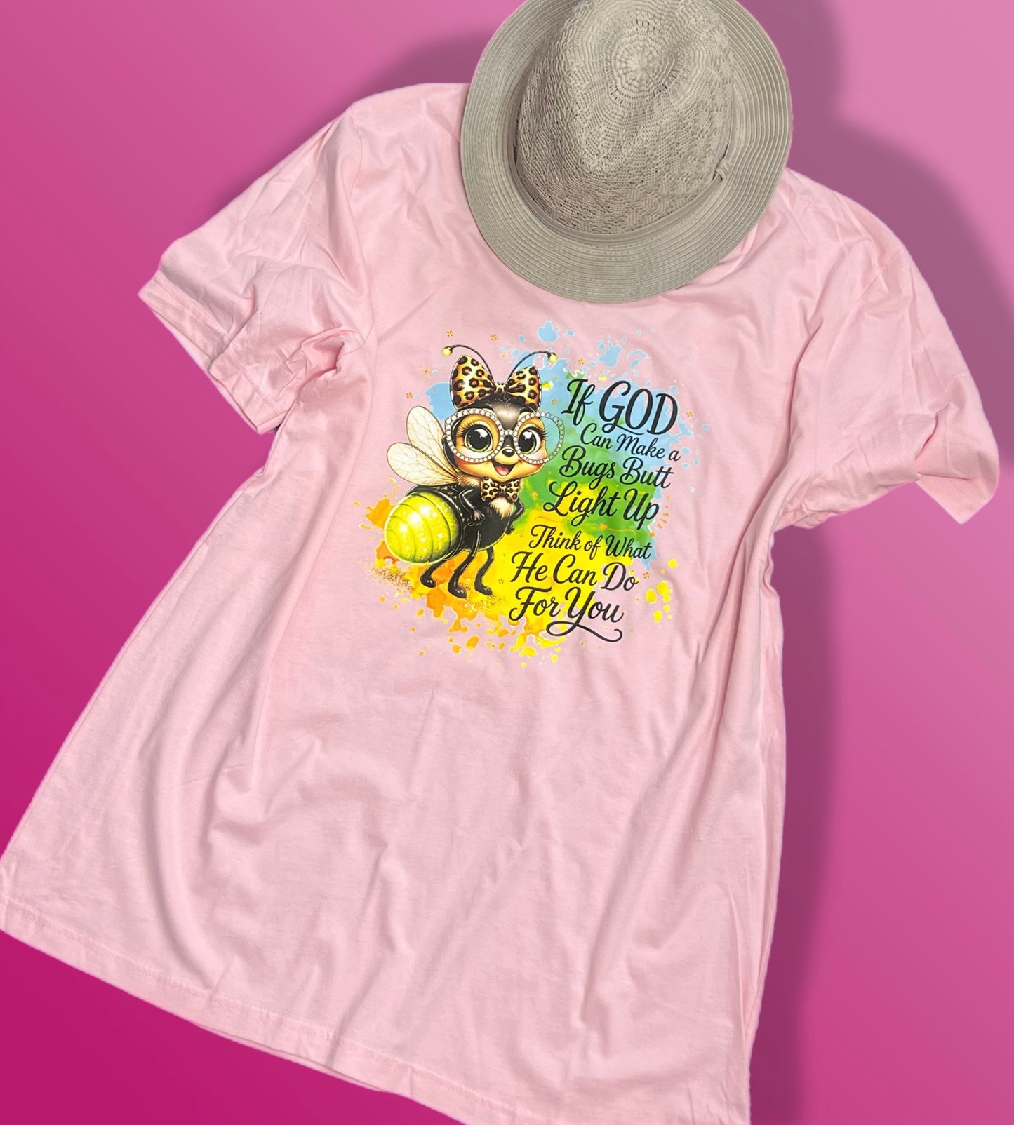 Pretty Pink V-Neck Lightening Bug T-Shirt - XL