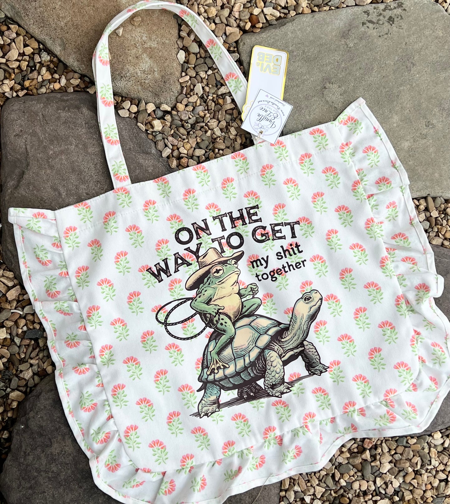 On my Way to Get my Shit Together Handmade Ruffle Trim Tote Bag
