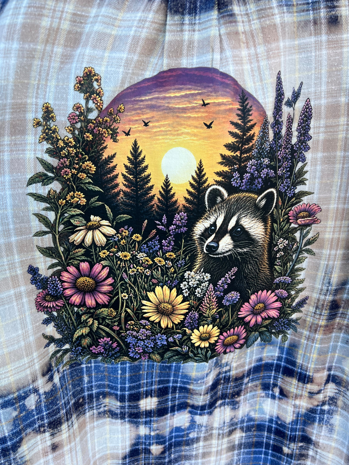 Upcycled Flannel - Sweet Raccoon Bleach Art - Men’s 2XL