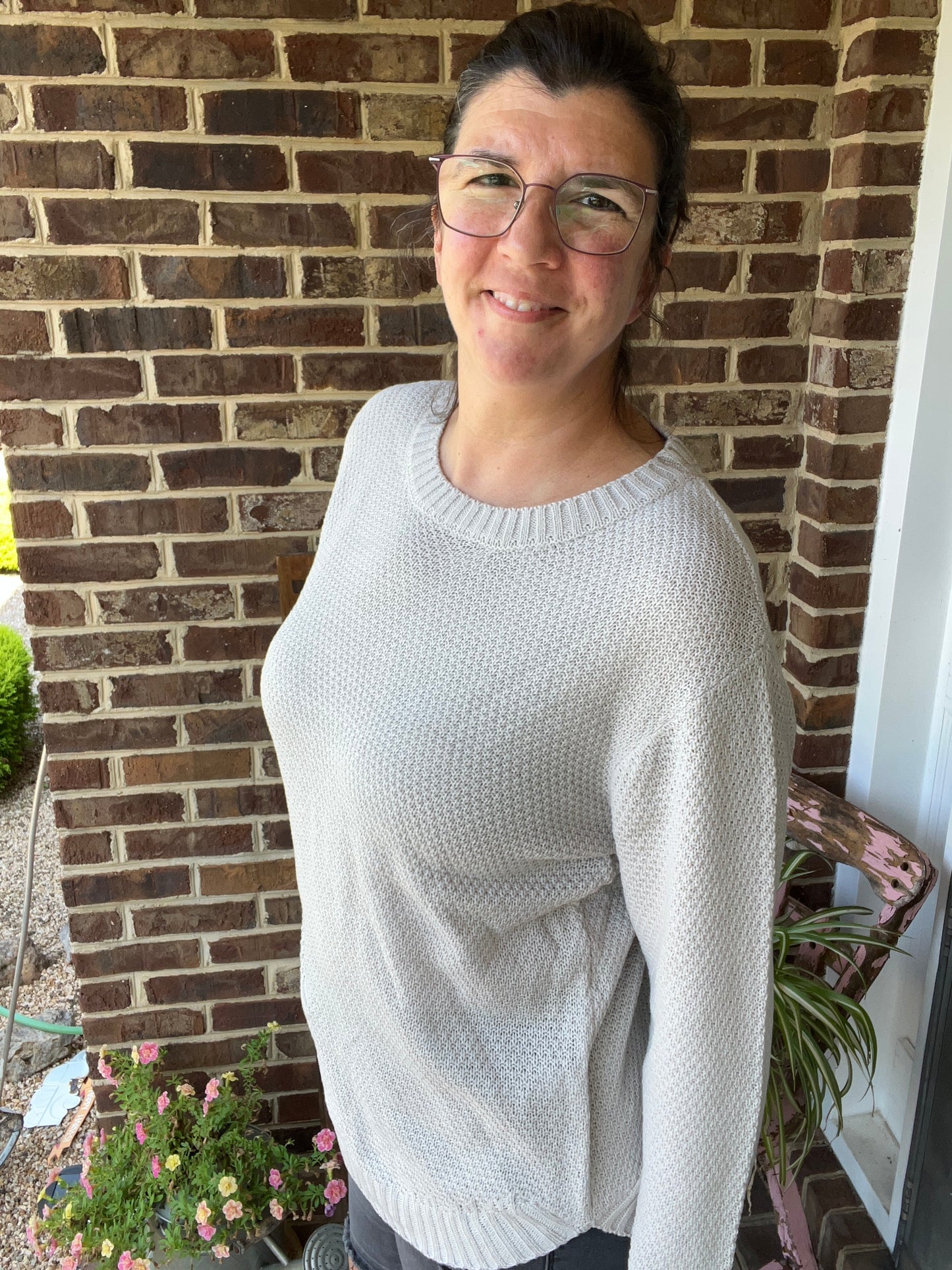 Zenana Ice Grey Round Neck Sweater