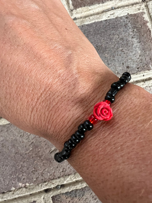 Handmade Red Rose Black Anklet/Bracelet