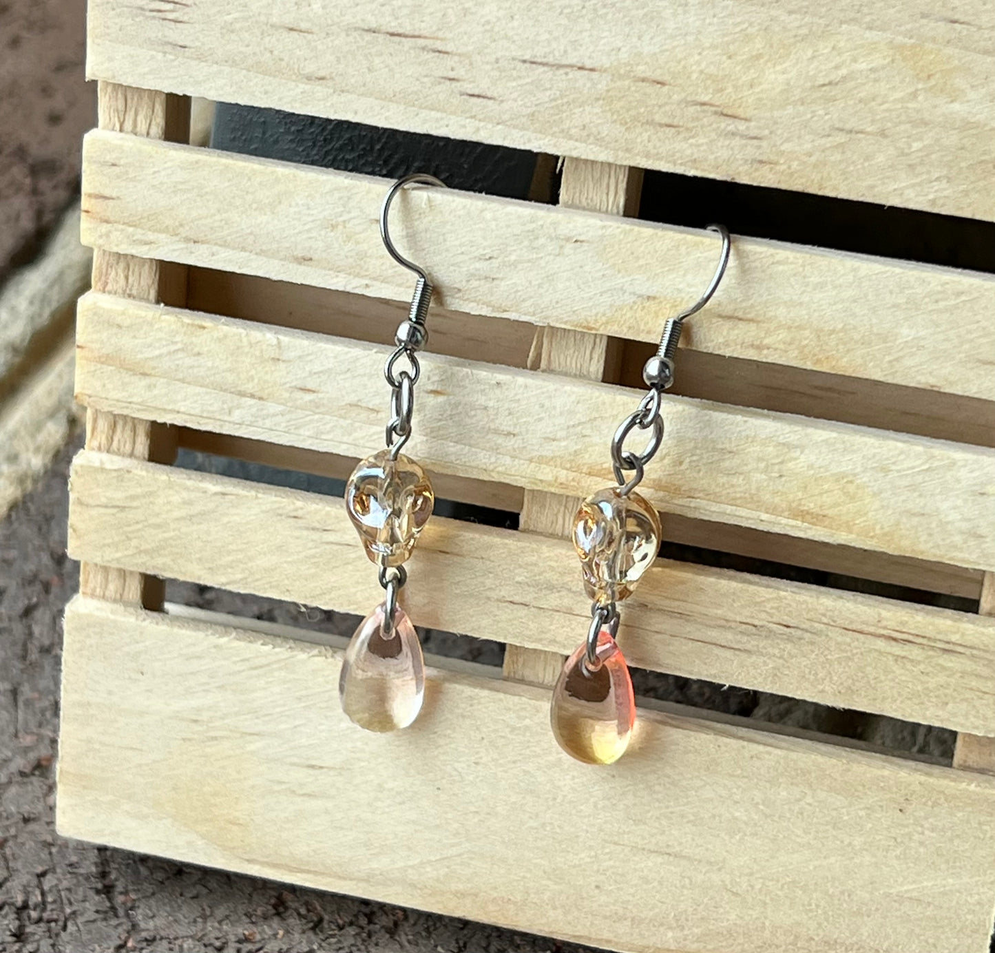 Handmade Earrings Champagne Skulls