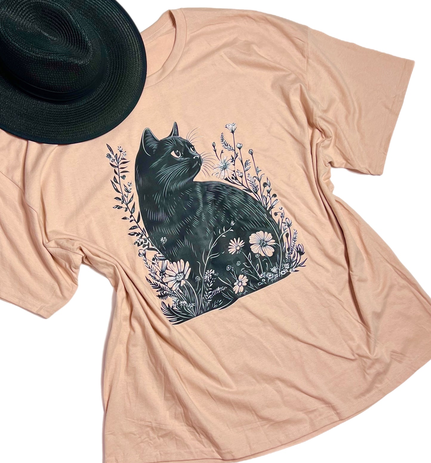 Black Cat Peach T-Shirt
