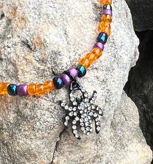Handmade Rhinestone Spider Anklet - Medium - Cute for Halloween
