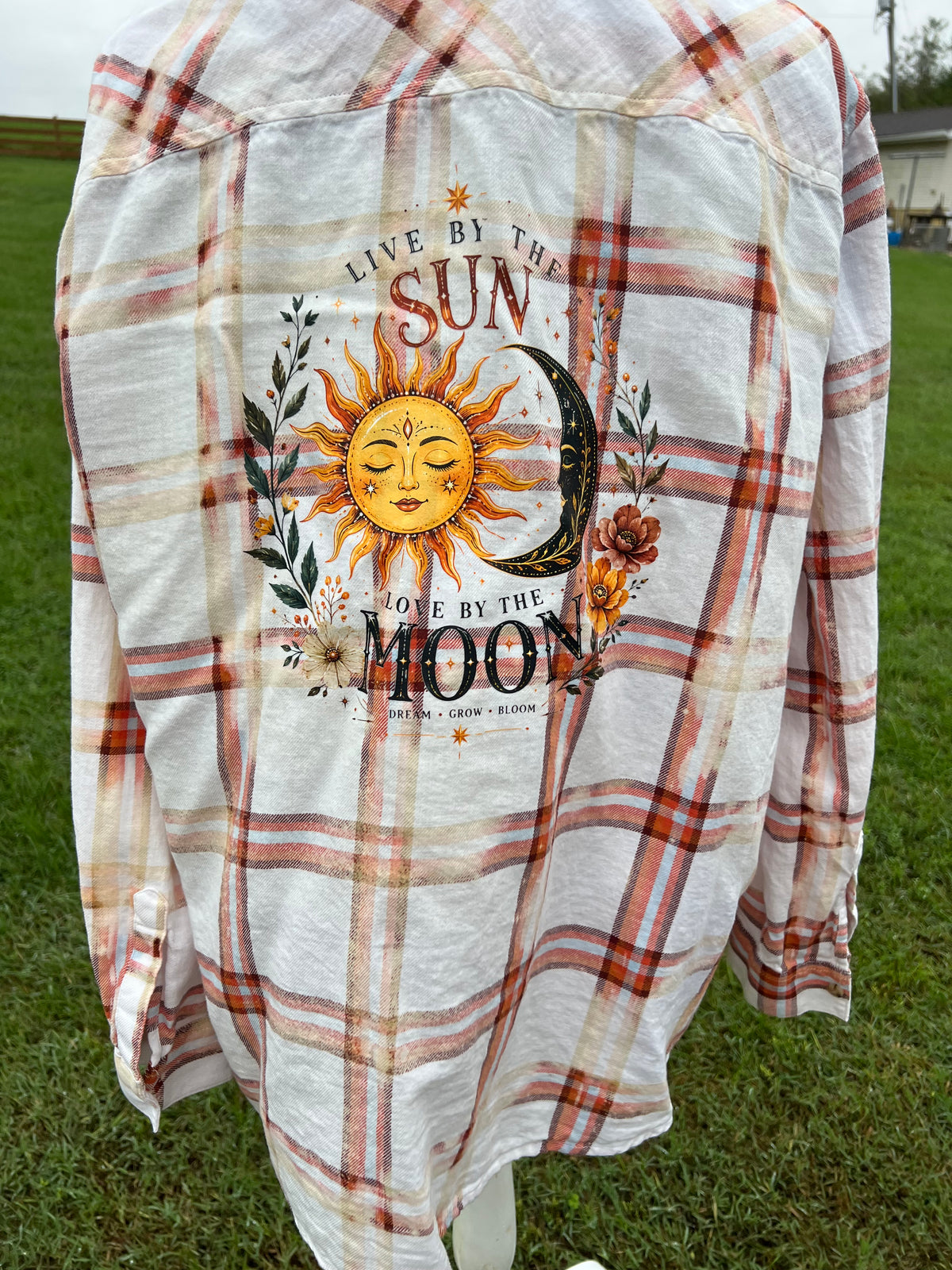 Upcycled Flannel -  Celestial Sun & Moon Bleach Art