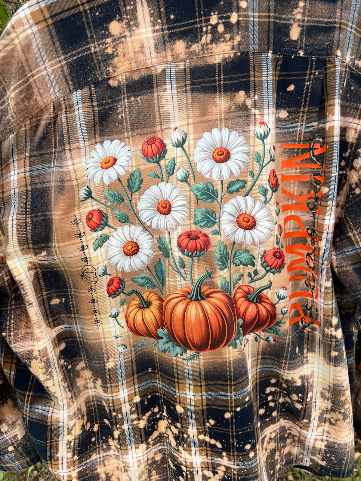 Upcycled Flannel - Pumpkin Season Bleach Art - Men’s 2XL