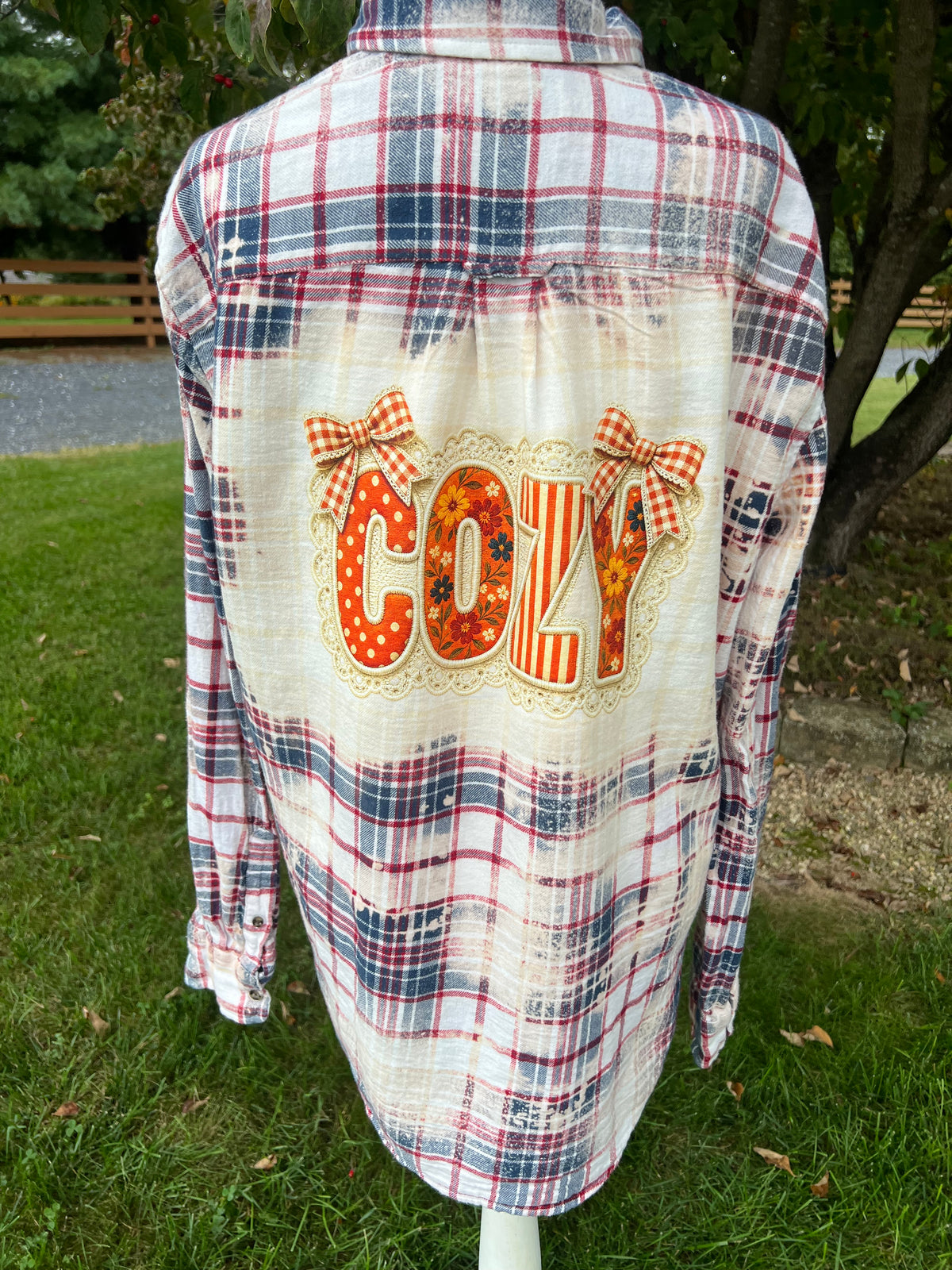 Upcycled Flannel - All Cozy Fall Floral Bleach Art - Men’s Large