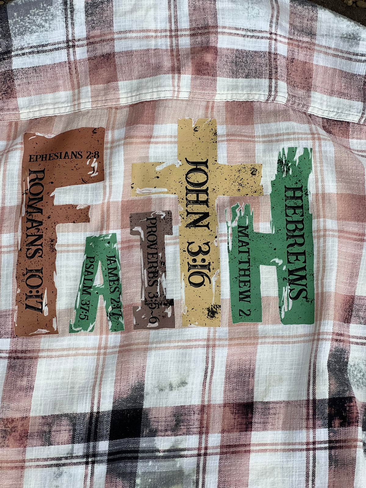 Upcycled Flannel -  FAITH Bleach Art
