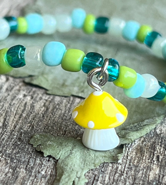 Handmade Yellow & White Mushroom Anklet/Bracelet - Kids