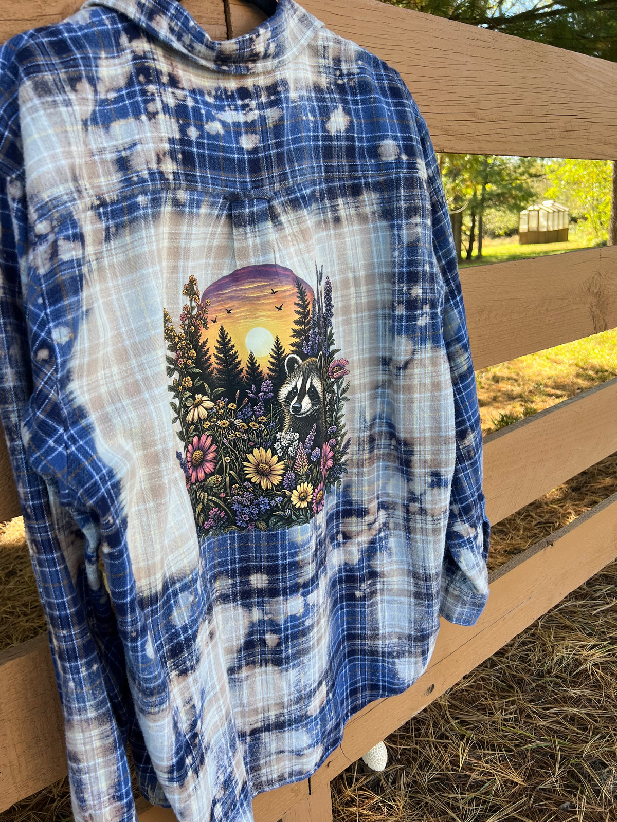 Upcycled Flannel - Sweet Raccoon Bleach Art - Men’s 2XL