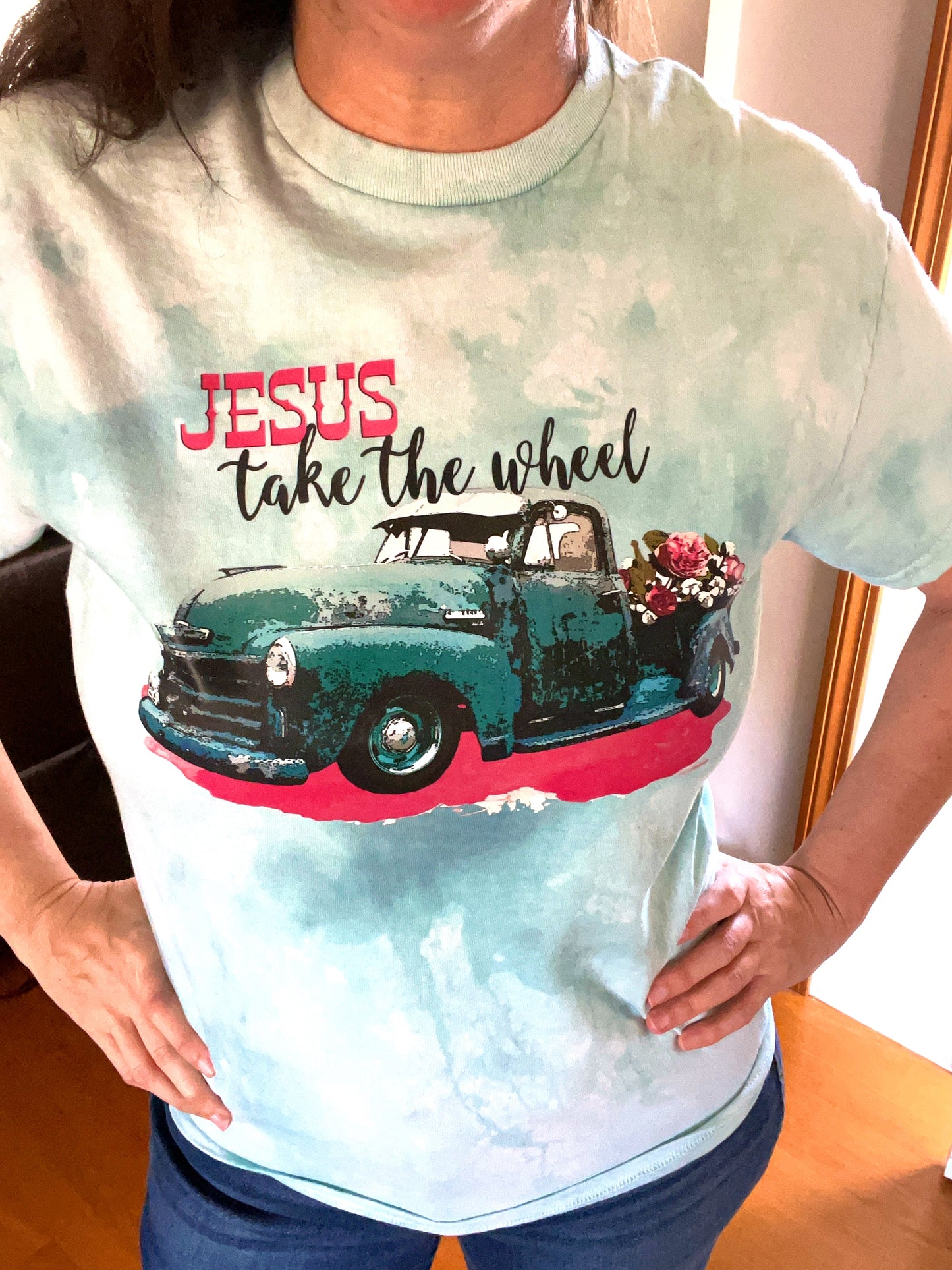 Jesus Take the Wheel - Custom T-Shirt w/ Truck Design - Hand Dyed