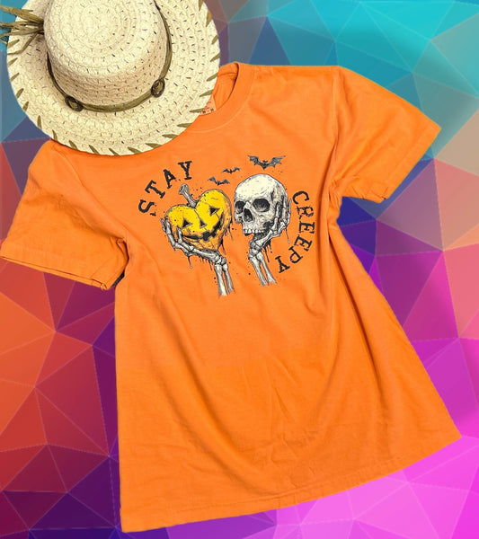 Stay Creepy Jack-O-Lantern & Skull Handmade T-Shirt
