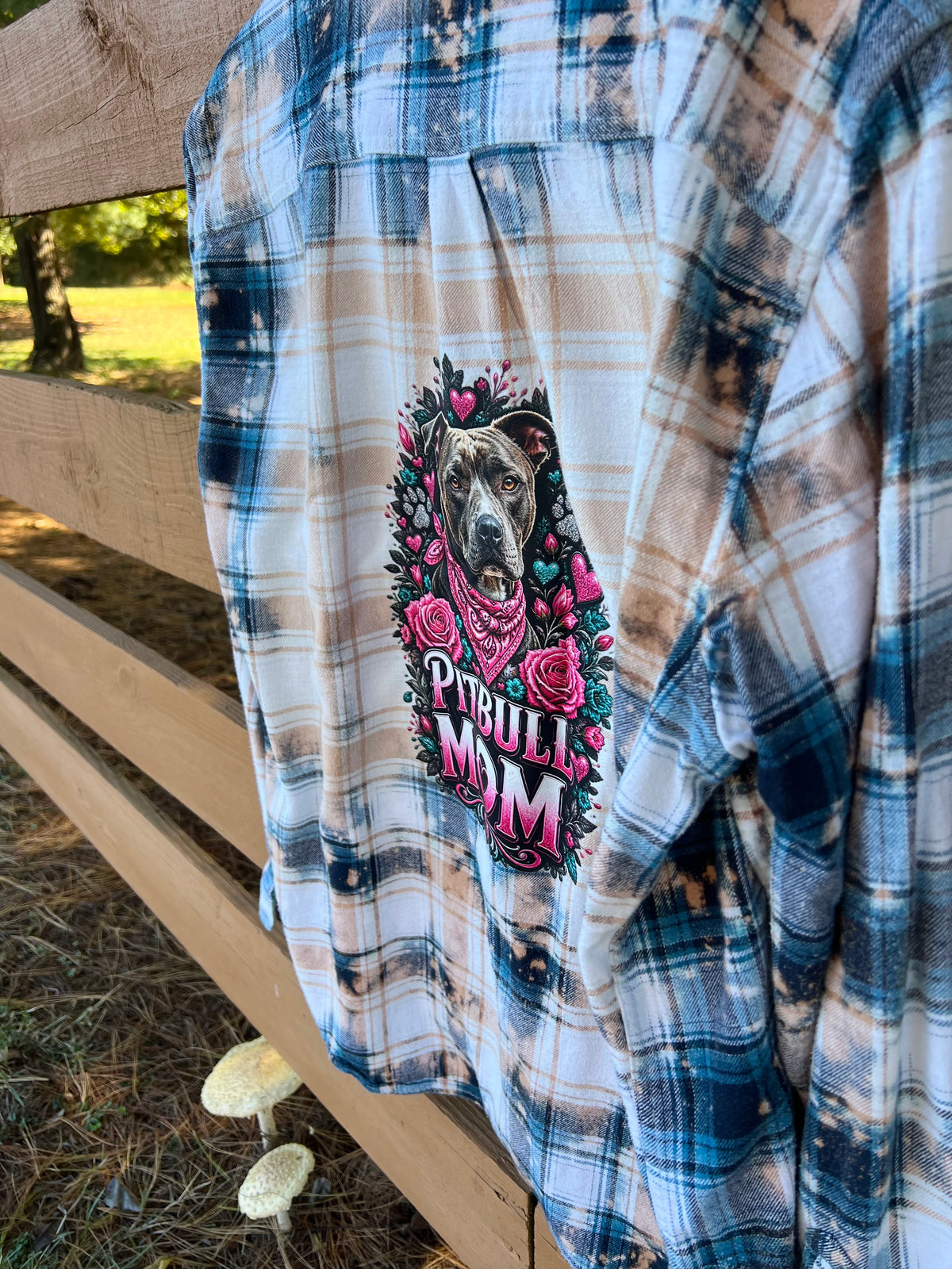 Upcycled Bleach Art Pitbull Mom Flannel - Mens XL Unisex