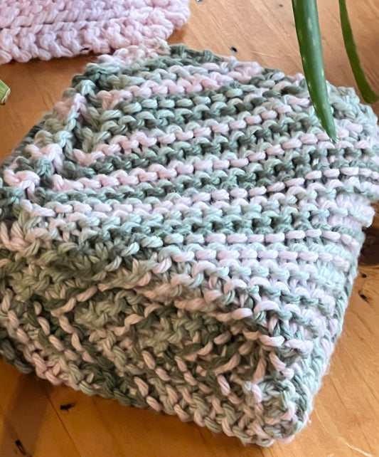 Pink Camo 100% Cotton Hand Knit Dish Cloth