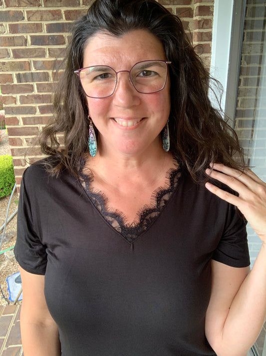 Lace Accented V-Neck Top