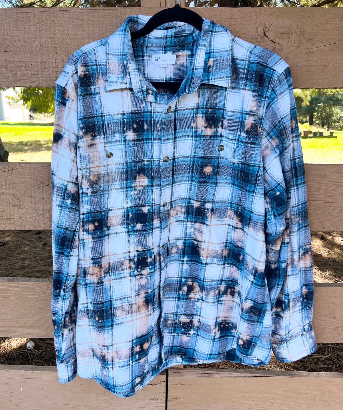Upcycled Bleach Art Pitbull Mom Flannel - Mens XL Unisex