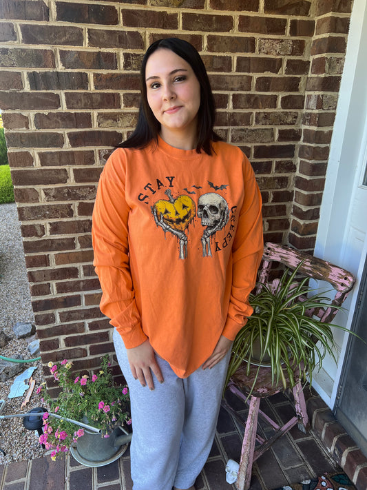 Stay Creepy Jack-O-Lantern & Skull Handmade Long Sleeve T-Shirt