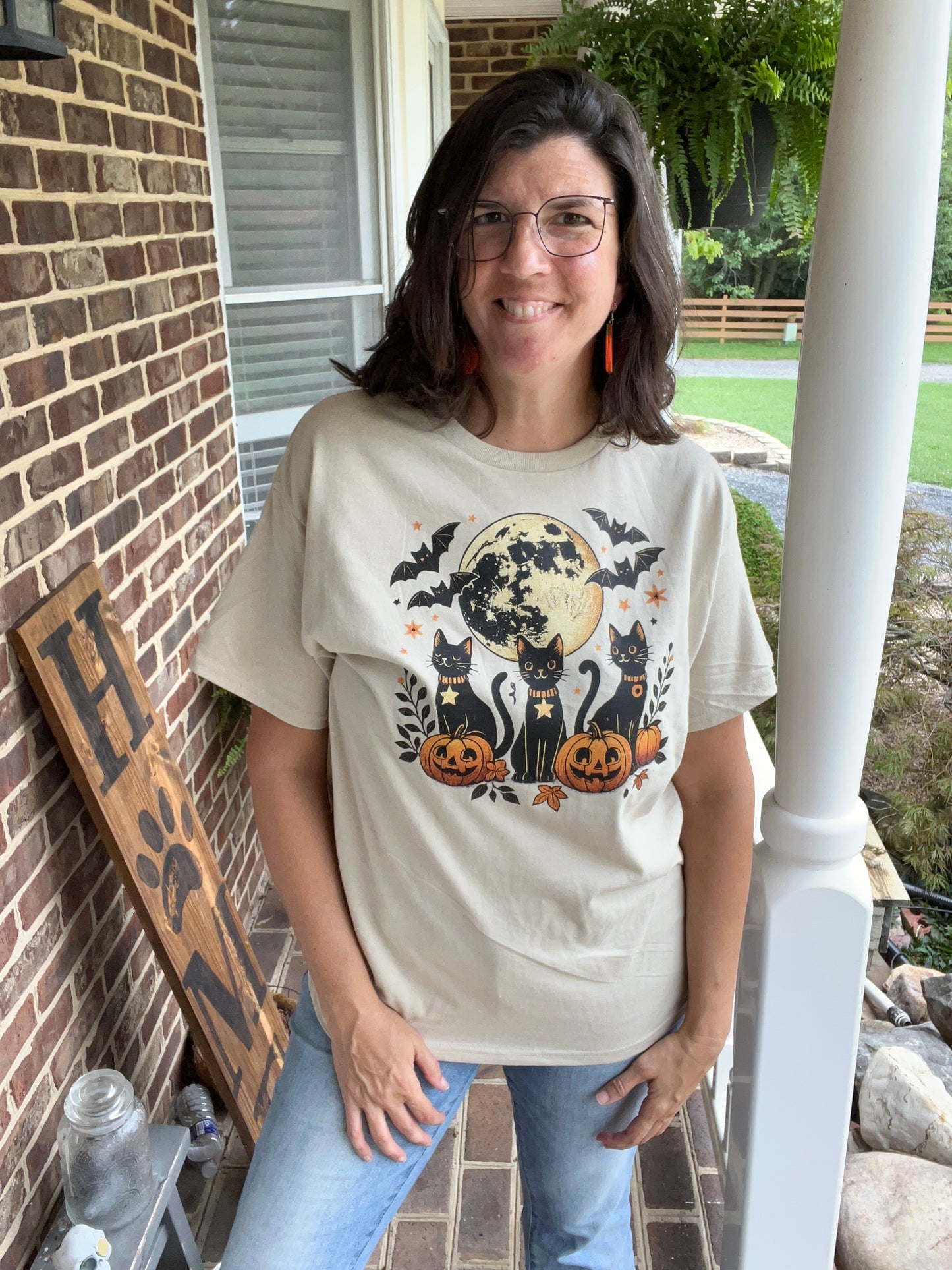 Halloween T-Shirt w/ Bats, Cats, & Pumpkins