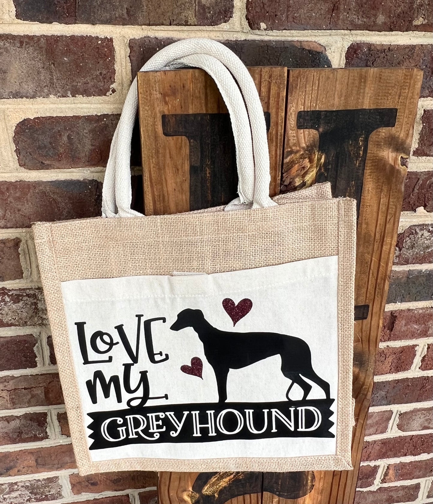 Made to Order Greyhound Lovers Jute & Canvas Tote Bag