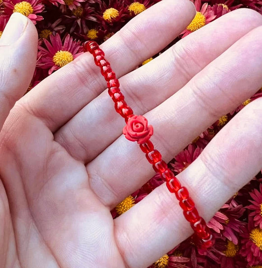 Handmade Red Rose Anklet/Bracelet