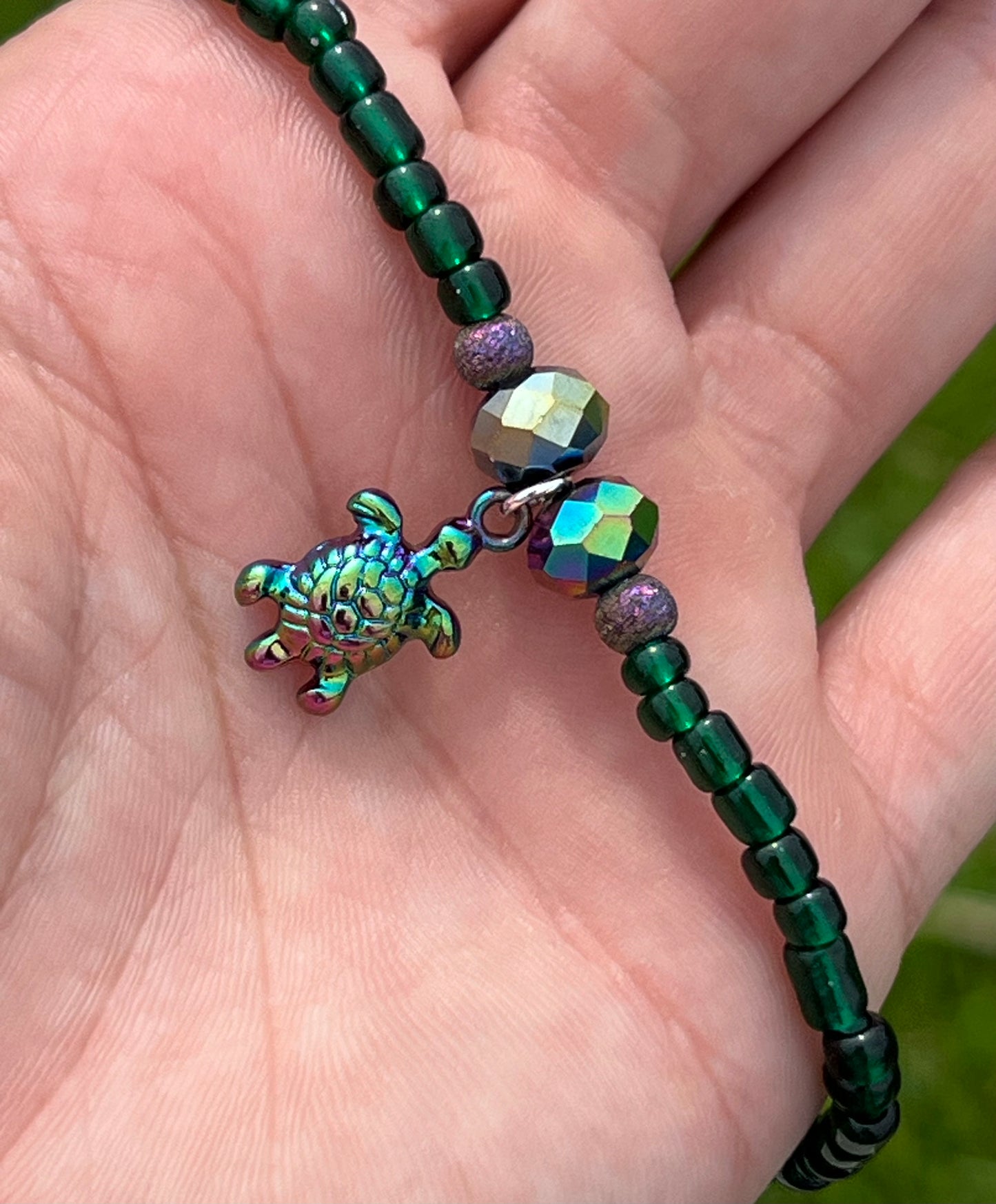 Handmade Oil Spill Sea Turtle Anklet/Bracelet