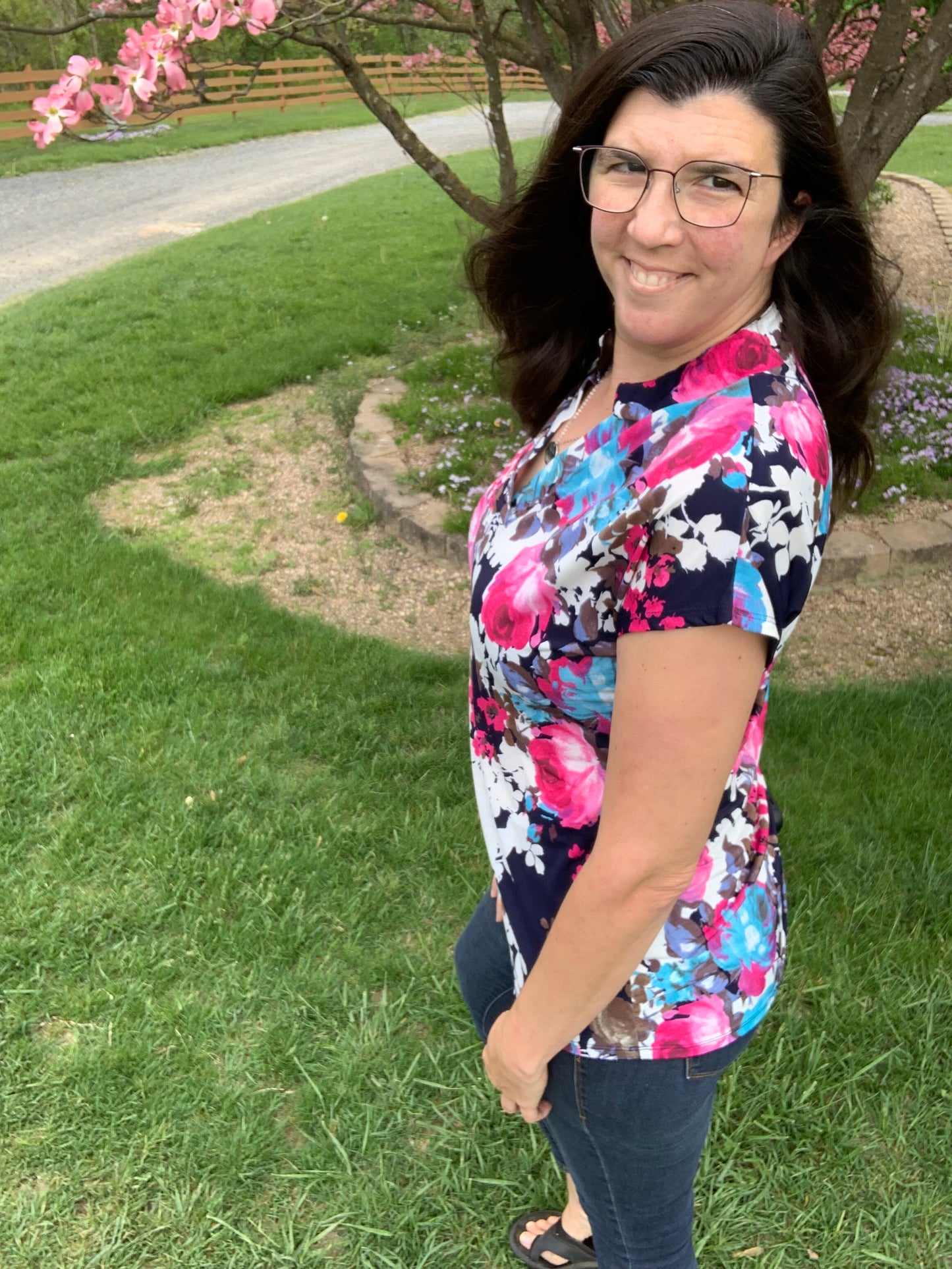 Mandarin Collar Floral Blouse